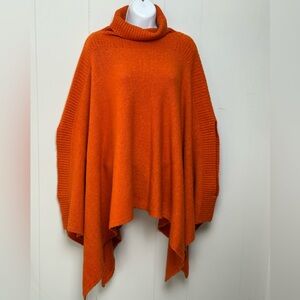 Lou & Grey Vibrant Orange Cowl Neck Wool Blend Poncho Sweater One Size